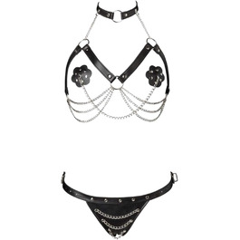 Чорний комплект еротичної білизни з мереживом, тіло, ланцюжок, XL-3XL