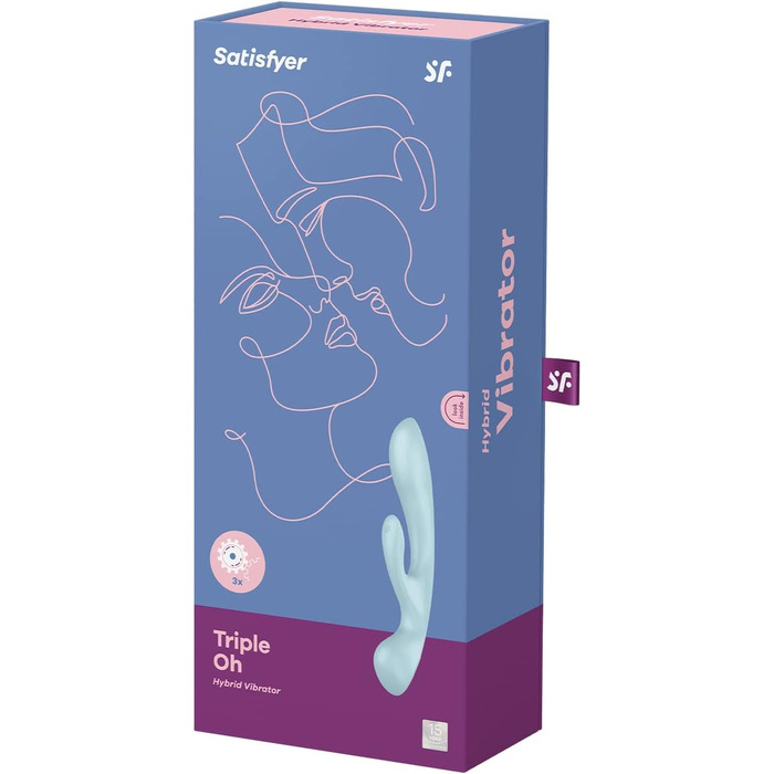 Вібратор Satisfyer Triple Oh G-Punkt Klitoris Stimulator | 3 мотори | Гнучкий, водонепроникний (IPX7) | 2x12 програми | Інтимні іграшки для жінок (блакитний)