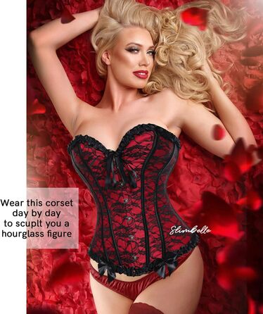 Корсетний топ SLIMBELLE для повного бюсту: готичний корсет з мереживом та імітацією шкіри, з банелом XL, червоний
