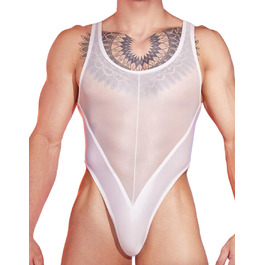 Боді для чоловіків AIEOE: прозорий боді, топ, майка, під одяг, без рукавів, труси-танга (білий)