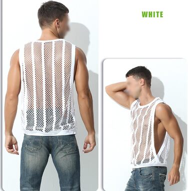 Чоловіча майка з сіткою, без рукавів, смугаста мереживна футболка, прозора білизна XL білий колір