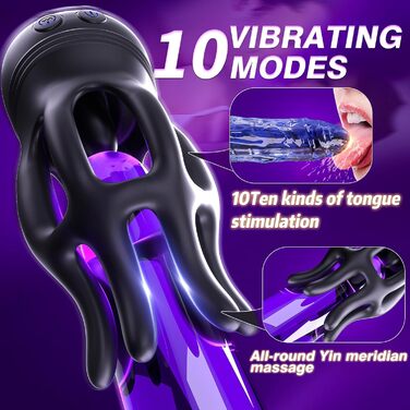 Електричний мастурбатор PQKuss з функцією лизання язиком: 10 режимів вібрації та 10 режимів лизання для чоловіків