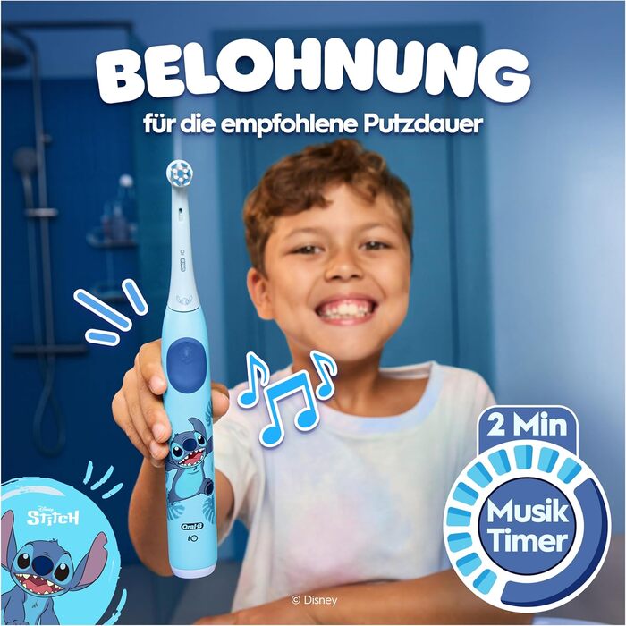 Електрична зубна щітка для дітей Oral-B iO Series 2 Stitch Blue, 3 режими чищення, рожева, з дорожнім футляром та 1 насадкою