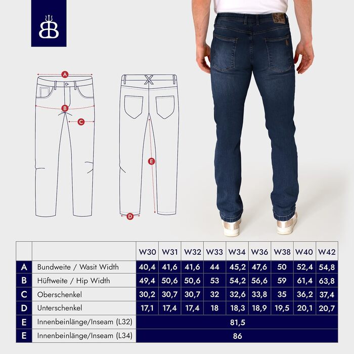 Чоловічі джинси BARBONS Regular Fit Stretch — класичні прямі штани преміум-якості для бізнесу та дозвілля, темно-сині (32W / 30L)