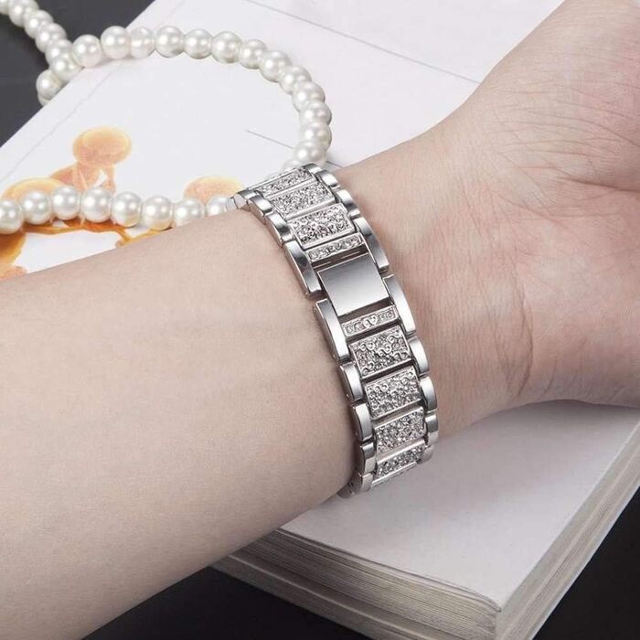 Металевий ремінець Abanen для годинників Fossil Gen 6 (жіночий) та Gen 5 (42 мм), 18 мм, сріблястий, з кристалами та швидким замком для Fossil Q Venture 3/4