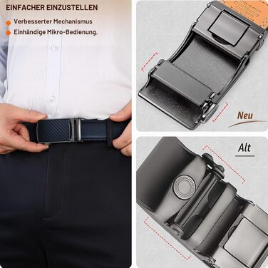 Чоловічий шкіряний ремінь KEMISANT з автоматичною пряжкою (ратчет), 35 мм, темно-синій, регульований розмір 105 см