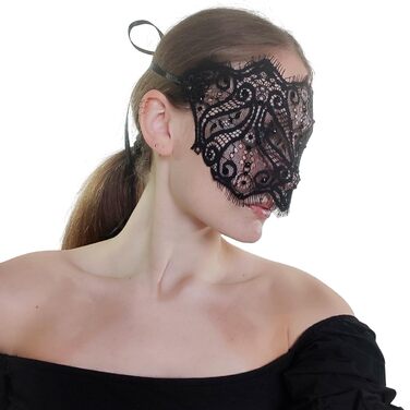 Чорна мереживна маска для жінок з кристалами - елегантна венеціанська маска для маскараду, готичної вечірки, косплею, карнавалу та особливих подій - ручна робота (чорний)