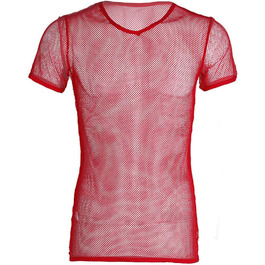 Чоловіча літня футболка з сіткою, дихаюча, прозора, для спорту, червона, розмір L