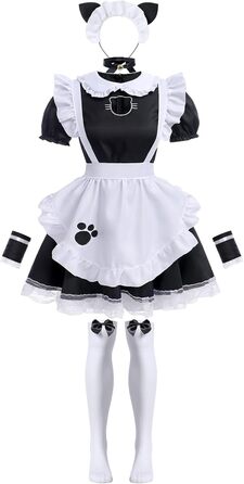Костюм для косплею: сукня горничної, аніме, чорний, з вушками та рукавичками (5XL)