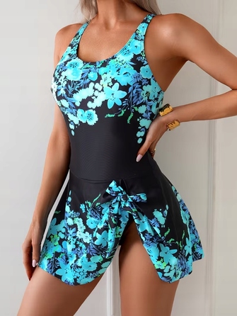 Коригуючий купальник-сукня Plus Size, чорний у квітку, розмір XL (42)