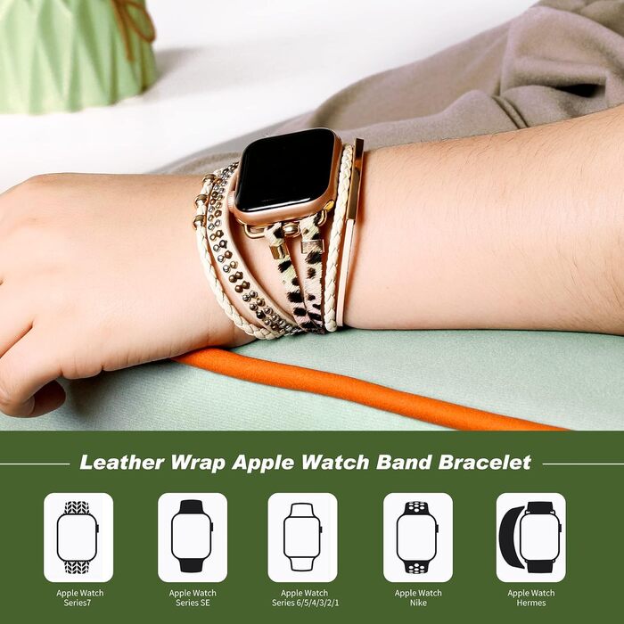 Шкіряний багатошаровий ремінець Boho для Apple Watch Series 11 10 9 8 7 6 5 4 3 2 1 SE Ultra 1 2 3, 42/44/45/46/49мм, чорний