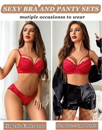Avidlove Комплект жіночої білизни з мережива, сексуальний бюстгальтер з кісточками та трусики Push up, мереживний комплект, сексуальна білизна, вишуканий вигляд, червоний, XXL