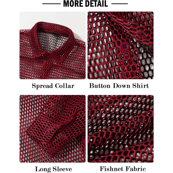 Чоловіча сітчаста сорочка AIEOE: прозора сорочка-сітка для вечірки, червона (XXL)