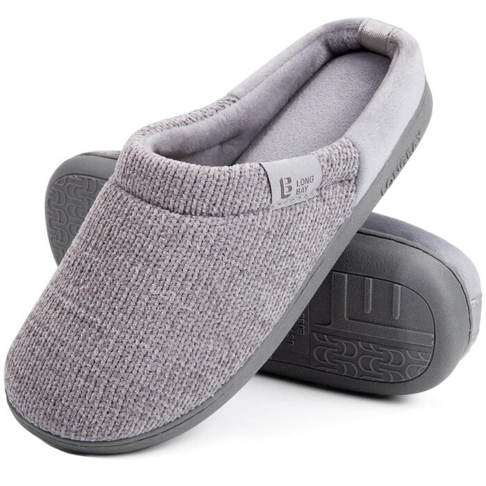 Жіночі домашні капці LongBay з ефектом пам'яті (Memory Foam), протиковзкі зручні пантофлі сліпони, сірі, розмір 38/39 EU