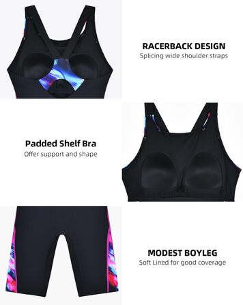 Жіночий спортивний купальник Veranobreeze Racerback (46, чорний/червоний/синій) для плавання