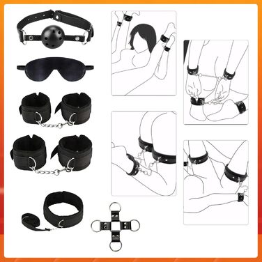 Набір для БДСМ з шкіри: фетіш, сексуальне рабство, для дорослих, 19 предметів (чорний)