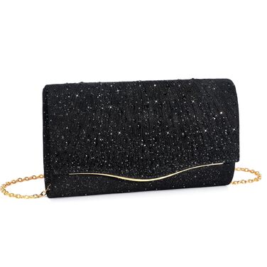Жіночий вечірній клатч Abendhandtaschen з блискітками та паєтками, елегантна сумка-конверт для весіль та вечірок з відстібним ланцюжком (чорний)