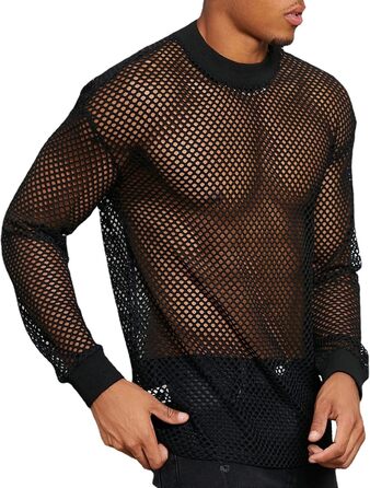 Чоловіча сітчаста сорочка/сітка, блискуче прозоре т-подібне мереживне сорочко з короткими рукавами, клубний стиль, літня мереживна кофта - XS-3XL, чорний S