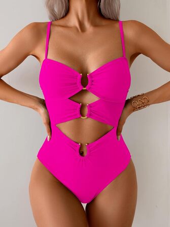 Жіночий купальник Eomenie суцільний, з вирізом, рожевий (Hot Pink), розмір M
