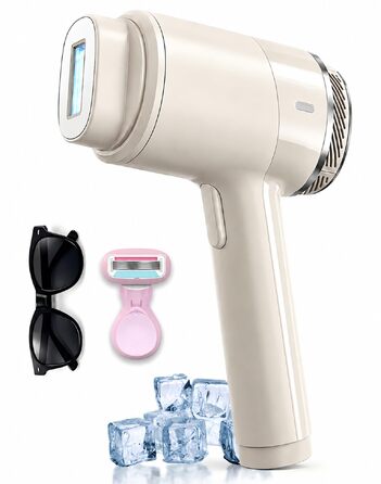 IPL-епілятор для дому з охолодженням (Ice Cooling), 3-в-1, 9 рівнів інтенсивності, 21Дж, з магнітними насадками для обличчя, пахв та бікіні, унісекс, Cream White