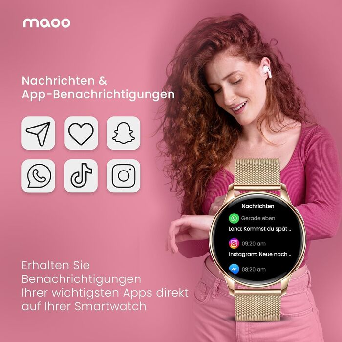 Смарт-годинник maoo Ventura для жінок Rose Gold: AMOLED-дисплей 1.32