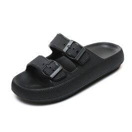 Слишовечірні тапочки Cozyslides Original унісекс, сандалії-хмаринки з регульованими ременями, протиковзаючі та швидкосохнучі, з товстою підошвою Airfoot, чорні, розмір 39/40 EU