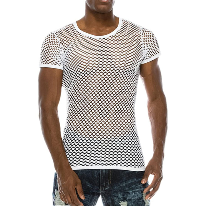 Чоловіча сітчаста футболка з прозорим дизайном, сексуальна сорочка для нічного клубу, стильна футболка в стилі стрітвір