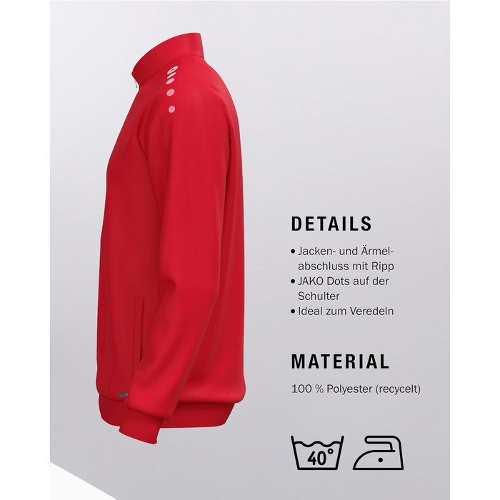 Спортивна куртка JAKO One унісекс із переробленого поліестеру з функцією Keep Dry для тренувань та відпочинку, червона, розмір L