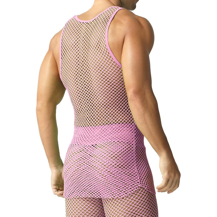 Чоловіча сітчаста футболка QiaTi з прозорим дизайном, довга модель (XL, рожевий)