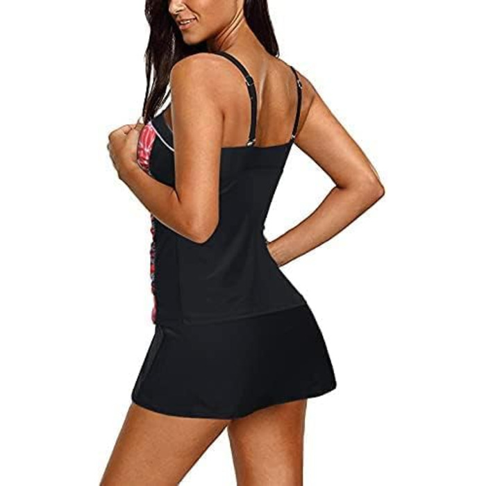 Танкіні жіночий Yonique з спідницею, купальник ручка, роздільний купальник з пуш-ап, XS-XXL, червоний з квітковим принтом