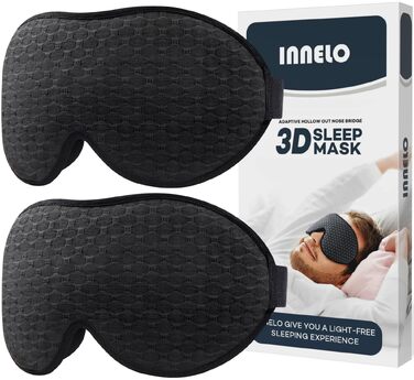 Маска для сну INNELO 3D з ефектом повного блокування світла, дихаюча маска з ефектом пам'яті (Memory Foam) для чоловіків та жінок, чорна