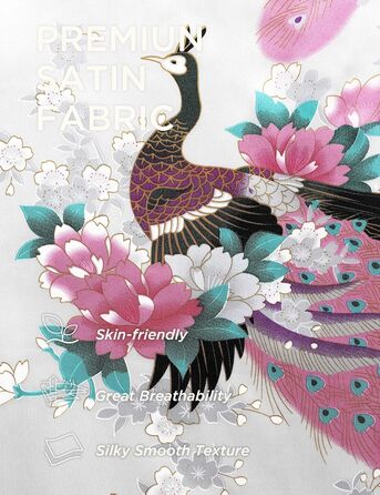 Халат жіночий довгий шовковий атласний, Kimono з принтом павича, BABEYOND