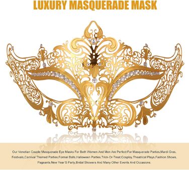 Маскарадні маски для жінок та чоловіків, пара, венеціанська маска, римсько-грецька маска для Хелловіну, костюм, вечірка, бал (набір Золота Сова)