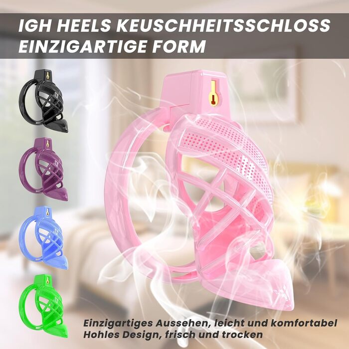 Набір для БДСМ: клітка для статевих органів, вібратор, 6 кільця для пеніса, керування через додаток, для чоловіків та пар (рожевий)