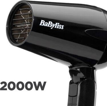 Складаний дорожній фен BaByliss Travel Folding 2000W з універсальною напругою, 2 режими температури та швидкості, чорний/помаранчевий, 5334E