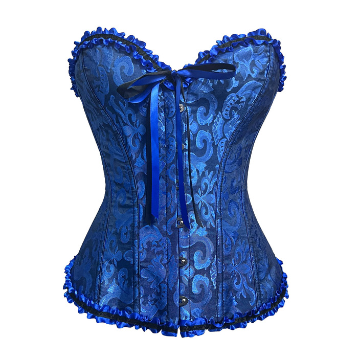 Корсет жіночий повномірний корсаж, топ-корсет готичний вінтажний, сатиновий квітковий з кісточками, бюстєль, корсетний топ для Хелловіну та карнавалу, S- (Темно-синій, XXL)