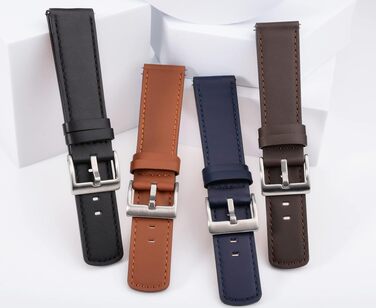 Шкіряний ремінець для годинника TStrap з системою швидкого випуску Quick Release, м'який спортивний браслет для смарт-годинників (чоловічий та жіночий), 20мм, синій з сріблястою застібкою