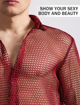 Чоловіча сітчаста сорочка AIEOE: прозора сорочка-сітка для вечірки, червона (XXL)