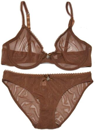 Комплект бюстгальтер та труси Sheer See Through з мереживом та тонкої сітки для жінок, великі розміри, 75E