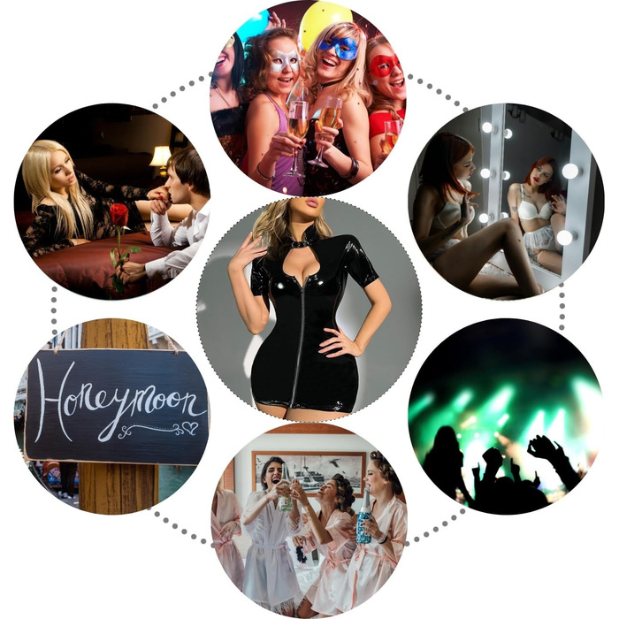 Жіноча шкіряна сукня з лакового ефекту, облягаючого крою, на блискавці, міні-сукня для вечірок, косплей, костюм, боді, латексний комбінезон, спідня білизна, нічна сорочка (M, Чорний)