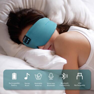 Маска для сну з Bluetooth-навушниками Joythink 5.3, шовкова музична маска для сну та медитації, підходить для сну на боці, 16 год роботи акумулятора, миюча маска для подорожей (блакитна)