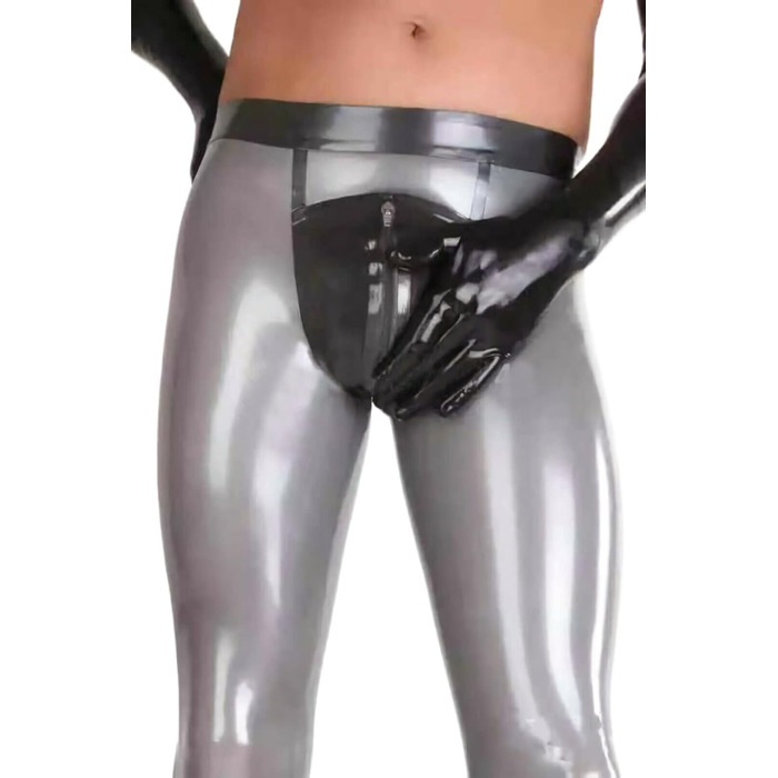 Легінси чоловічі Latexhose з блискавкою спереду, Cool Sexy Clubwear, 0.4 мм, 3XL, срібні, чорні