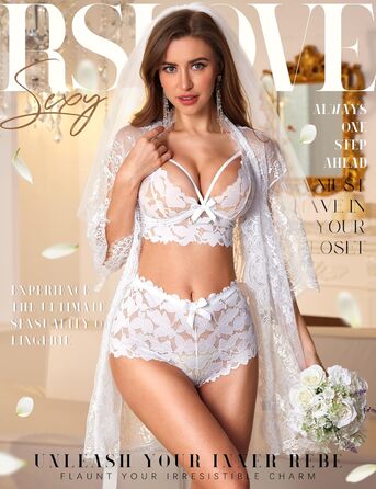 RSLOVE Комплект спідньої білизни: мереживний бюстгальтер та труси (XXL, білий)