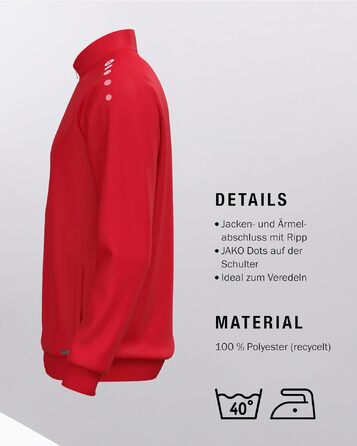 Спортивна куртка JAKO One унісекс із переробленого поліестеру з функцією Keep Dry для тренувань та відпочинку, червона, розмір L