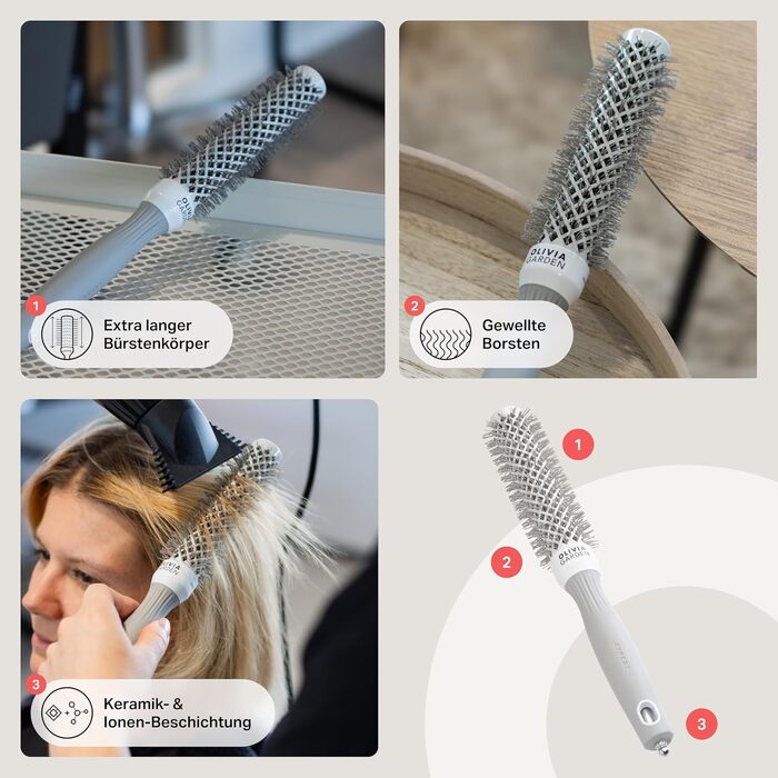 Керамічна кругла щітка для волосся Olivia Garden Expert Blowout Speed 25 мм, біло-сіра — для швидкого створення об'єму та укладки