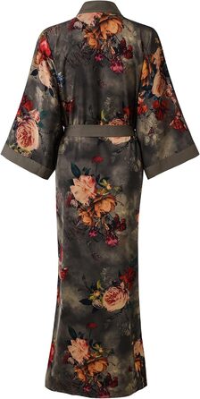 Жіночий халат кімоно Ledamon з кишенею, квітковий принт, чорно-сірий, універсальний розмір