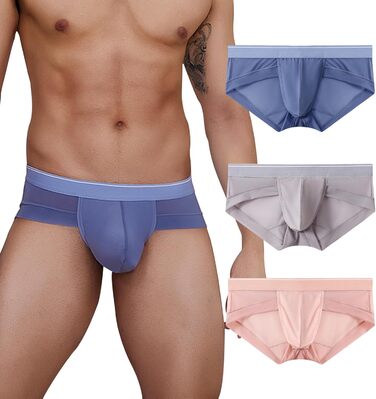 Сліпекс чоловічі труси PHOLEEY з мікрофібри, без шва, дихаючі, м'які, 3 шт. у наборі, XXL, сіро-блакитний/світло-фіолетовий/рожевий