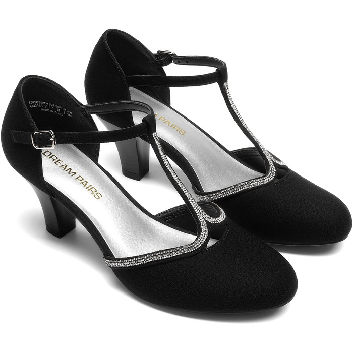 Жіночі туфлі-човники Dream Pairs з T-подібним ремінцем, чорні зі стразами, розмір 38.5 EU
