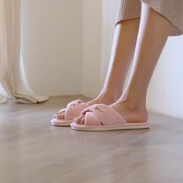 Жіночі капці для дому Chantomoo з ефектом пам'яті (Memory Foam), відкритий носок, вельветові, протиковзкі, рожеві (розмір 37/38 EU)