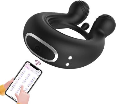 Вібраційний кільце для пеніса з Bluetooth, 9 режимів вібрації, стимулятор G-точки, секс-іграшки для чоловіків та жінок (чорний)